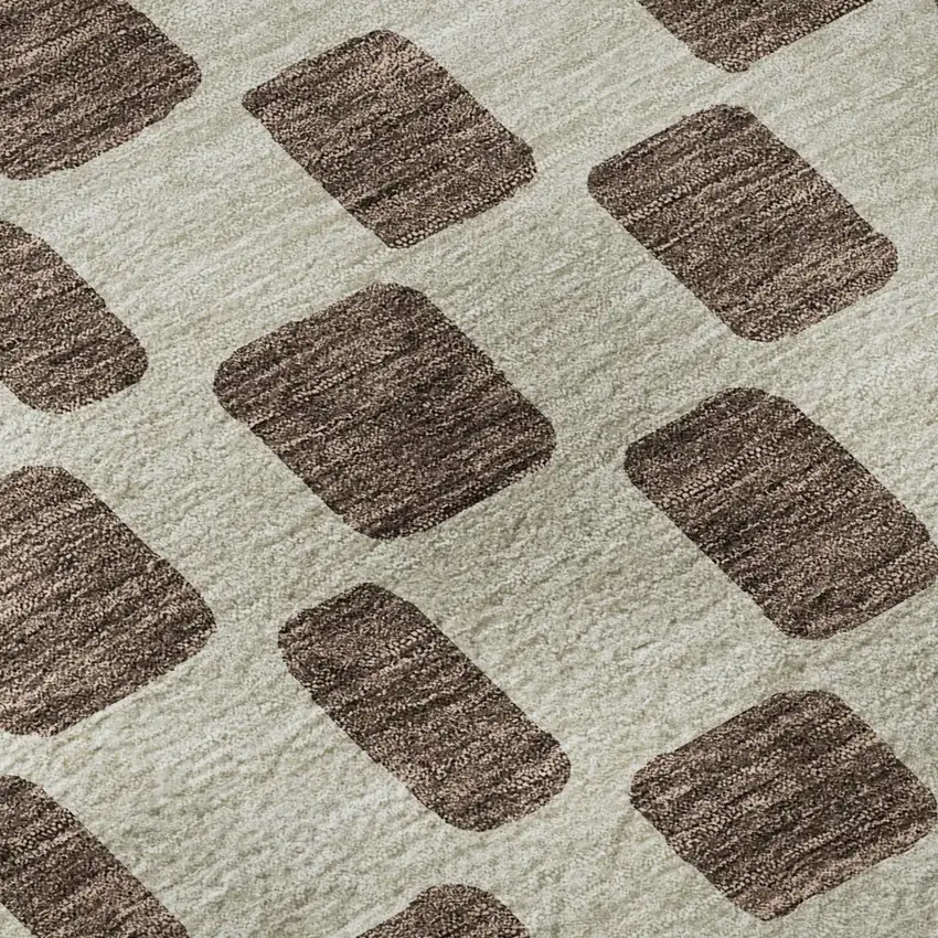 Brown And Ivory Geometric Washable Area Rug With UV Protection Photo 7