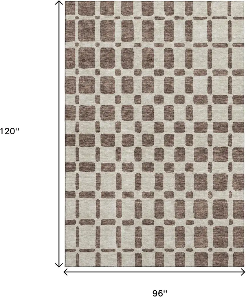 Brown And Ivory Geometric Washable Area Rug With UV Protection Photo 8
