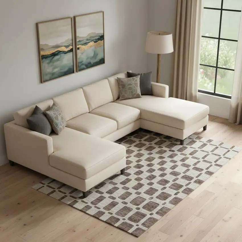 Brown And Ivory Geometric Washable Area Rug With UV Protection Photo 1