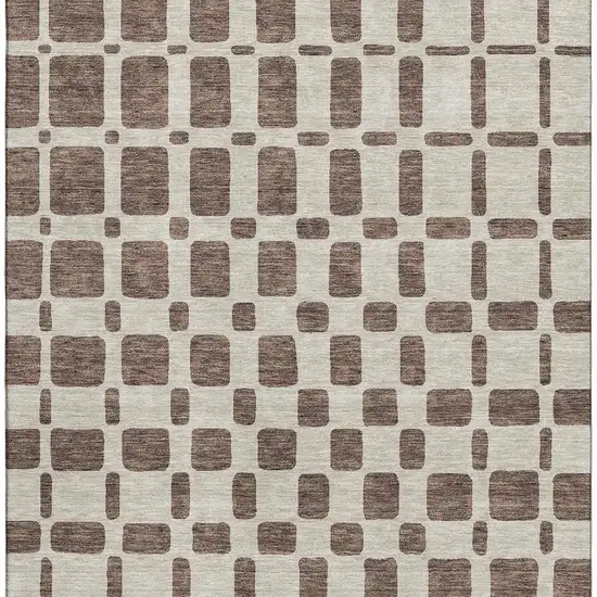 Brown And Ivory Geometric Washable Area Rug With UV Protection Photo 3