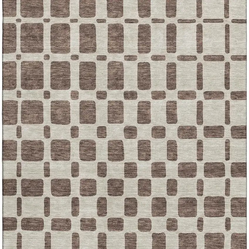 Brown And Ivory Geometric Washable Area Rug With UV Protection Photo 3