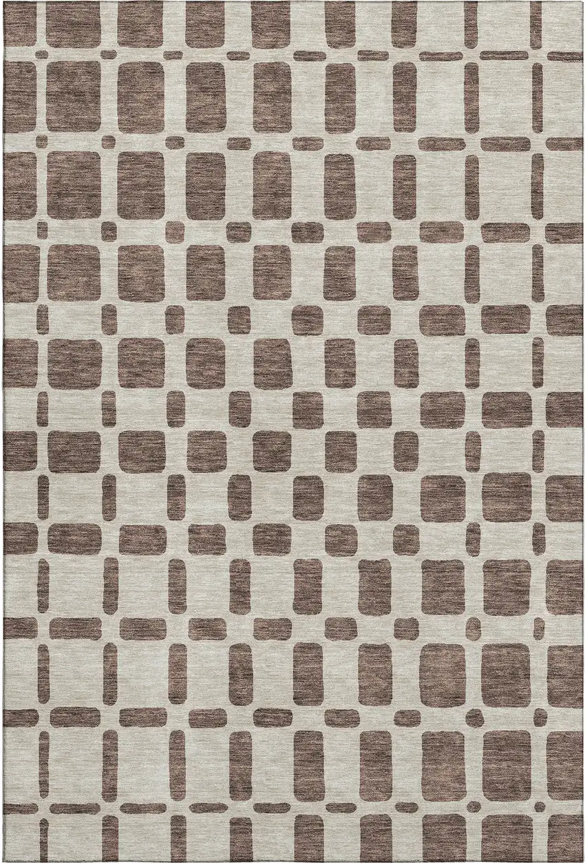 Brown And Ivory Geometric Washable Area Rug With UV Protection Photo 1