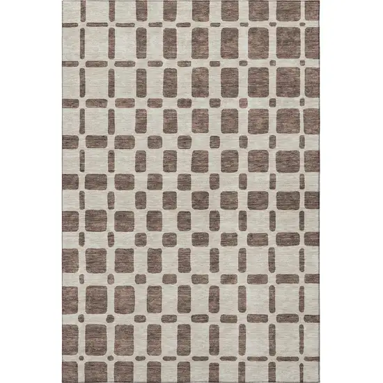 Brown And Ivory Geometric Washable Area Rug With UV Protection Photo 4