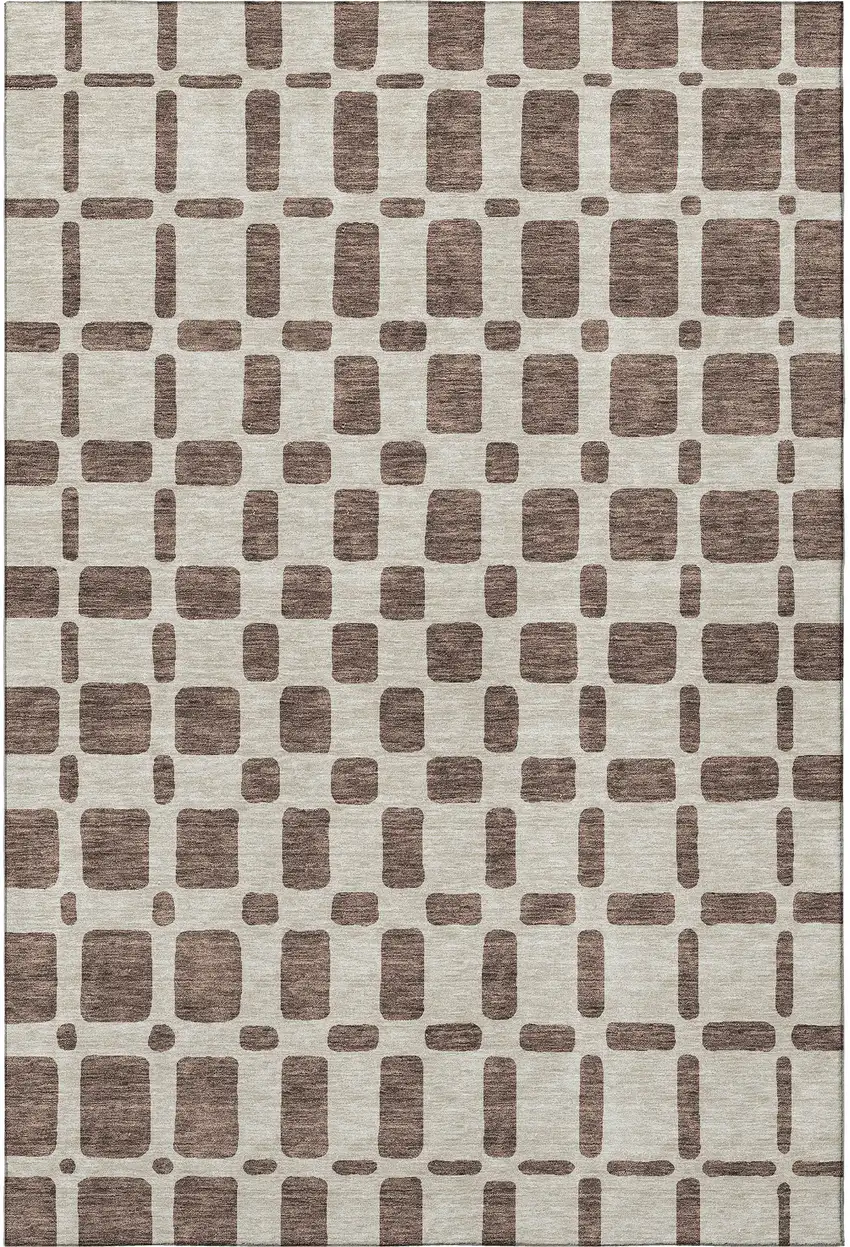 Brown And Ivory Geometric Washable Area Rug With UV Protection Photo 4