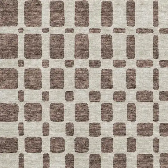 Brown And Ivory Geometric Washable Area Rug With UV Protection Photo 3