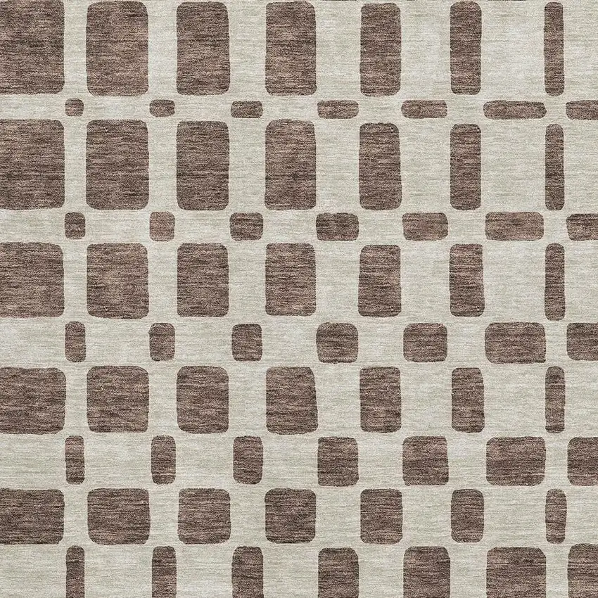 Brown And Ivory Geometric Washable Area Rug With UV Protection Photo 3