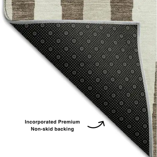 Brown And Ivory Geometric Washable Area Rug With UV Protection Photo 7