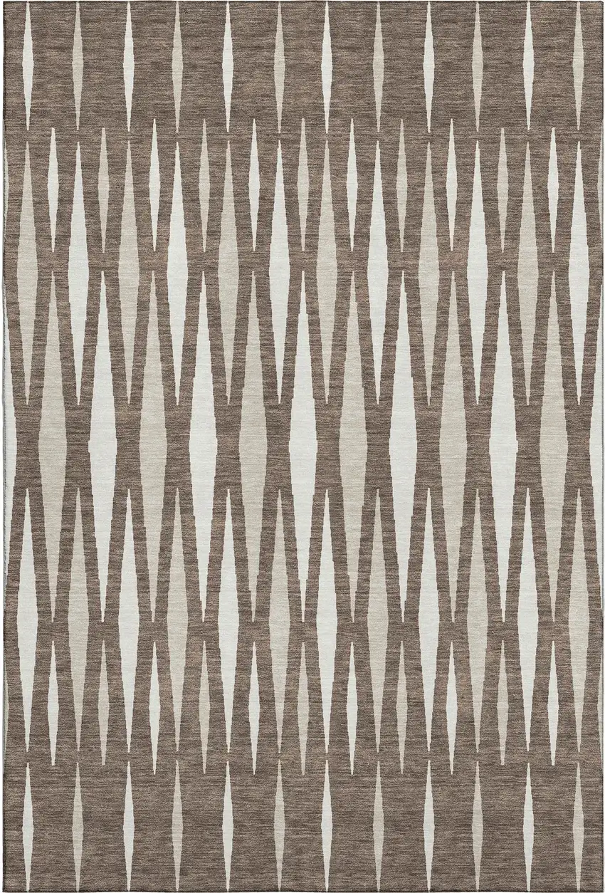 Brown And Ivory Geometric Washable Area Rug With UV Protection Photo 1
