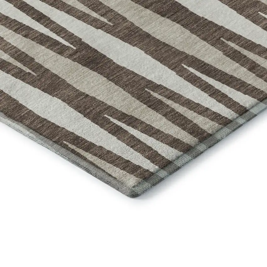 Brown And Ivory Geometric Washable Area Rug With UV Protection Photo 8