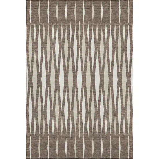 Brown And Ivory Geometric Washable Area Rug With UV Protection Photo 1