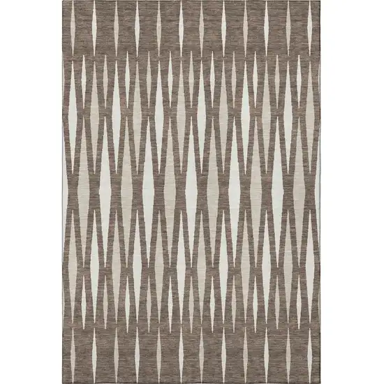 Brown And Ivory Geometric Washable Area Rug With UV Protection Photo 4