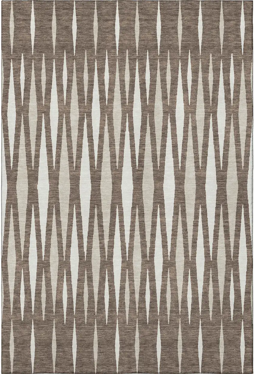 Brown And Ivory Geometric Washable Area Rug With UV Protection Photo 4
