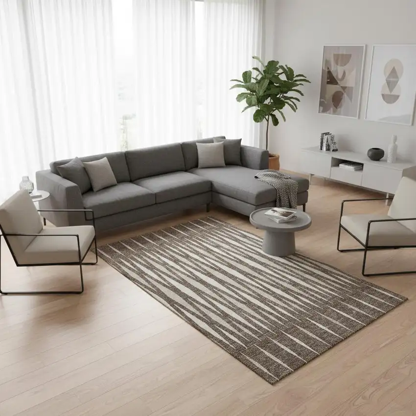 Brown And Ivory Geometric Washable Area Rug With UV Protection Photo 2