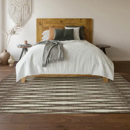 Brown And Ivory Geometric Washable Area Rug With UV Protection Photo 6