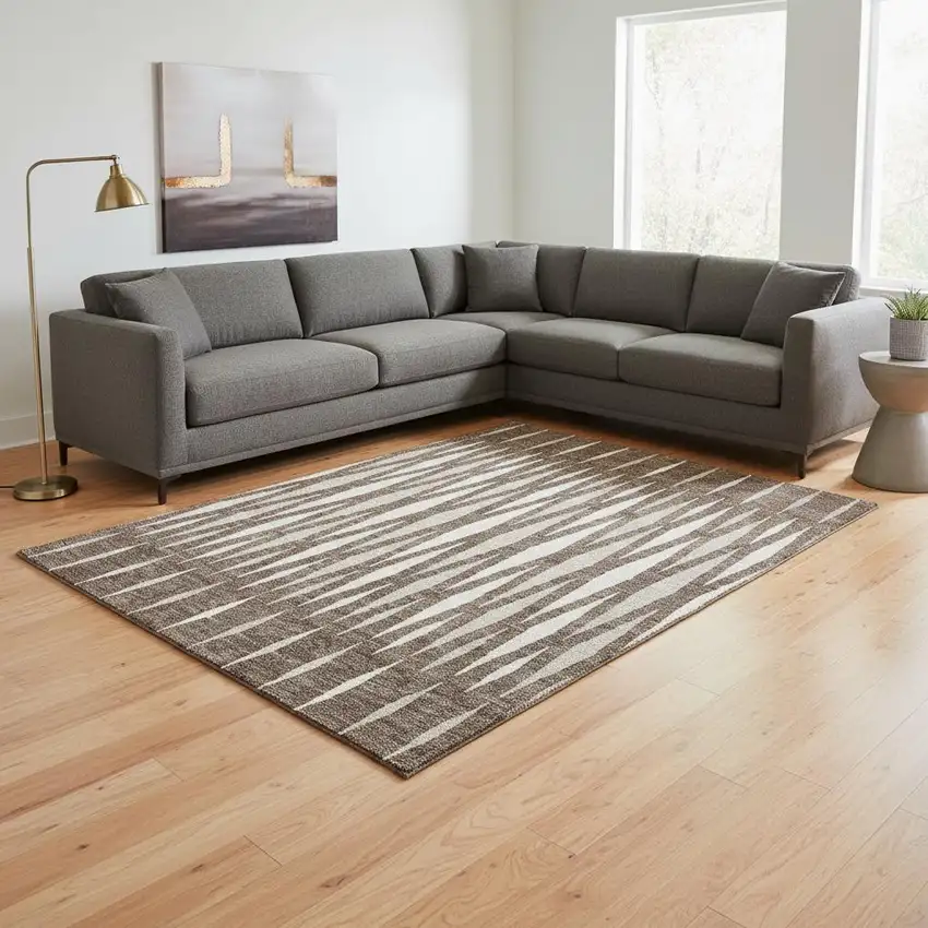 Brown And Ivory Geometric Washable Area Rug With UV Protection Photo 2