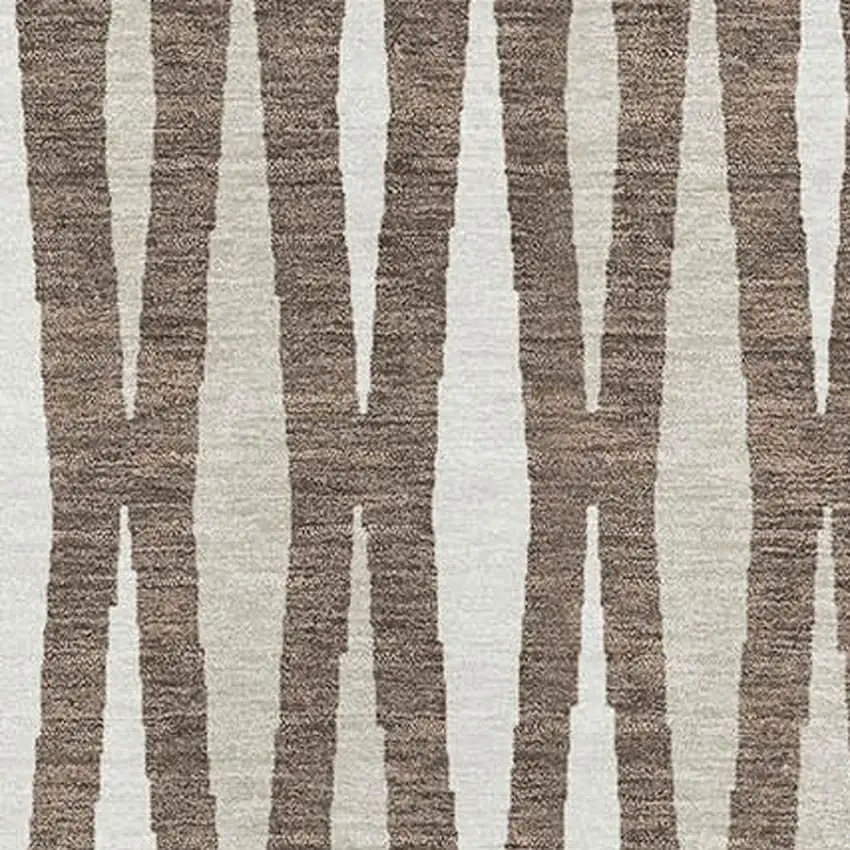 Brown And Ivory Geometric Washable Area Rug With UV Protection Photo 3