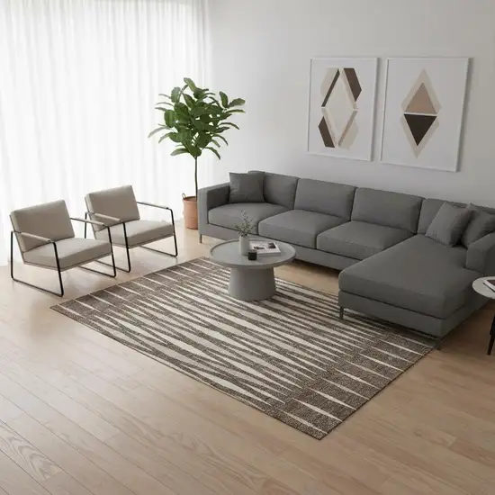 Brown And Ivory Geometric Washable Area Rug With UV Protection Photo 2