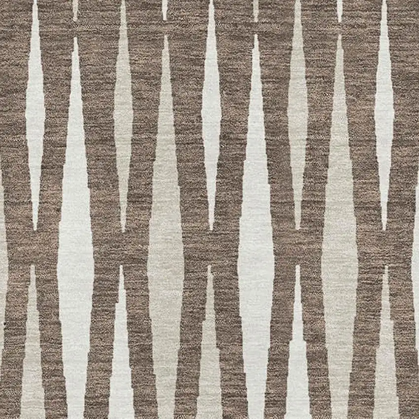 Brown And Ivory Geometric Washable Area Rug With UV Protection Photo 4