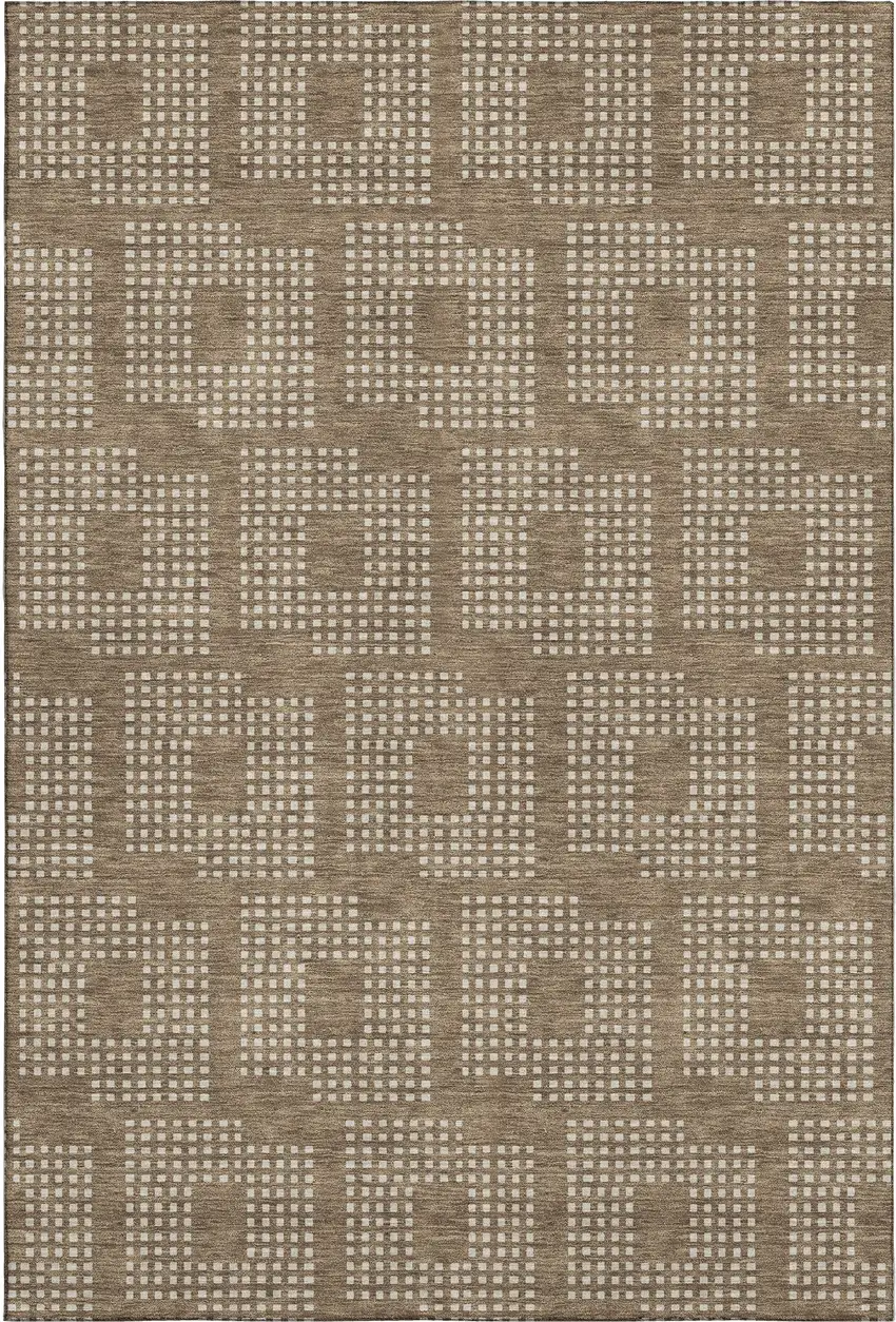 Brown And Ivory Geometric Washable Area Rug With UV Protection Photo 1