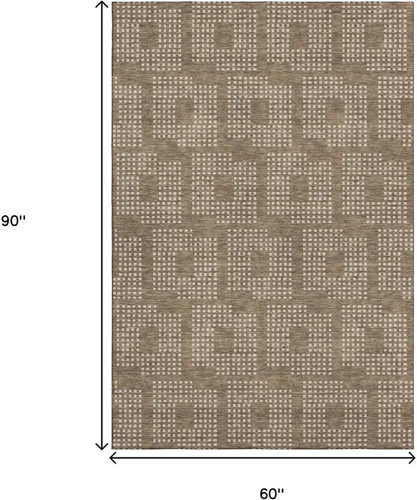 Brown And Ivory Geometric Washable Area Rug With UV Protection Photo 9