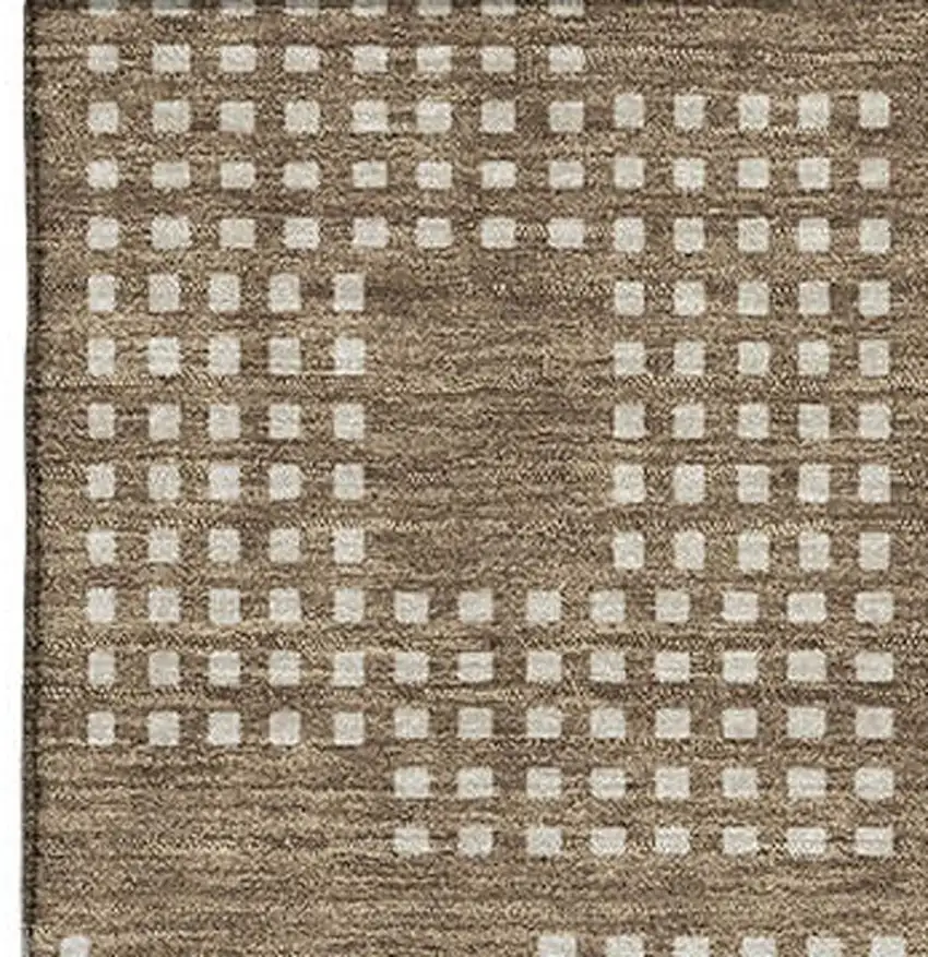 Brown And Ivory Geometric Washable Area Rug With UV Protection Photo 3
