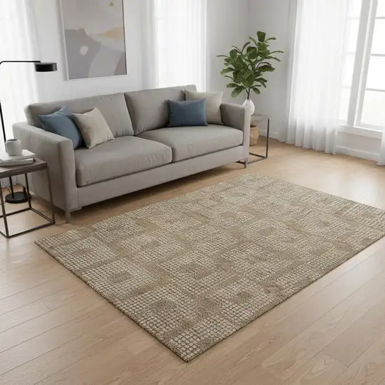 Brown And Ivory Geometric Washable Area Rug With UV Protection Photo 2