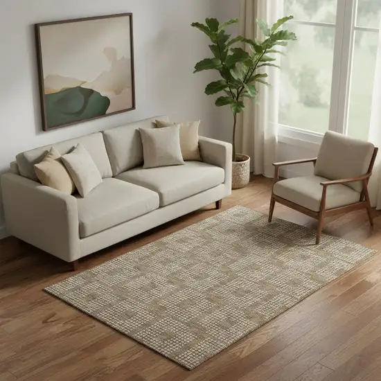 Brown And Ivory Geometric Washable Area Rug With UV Protection Photo 1