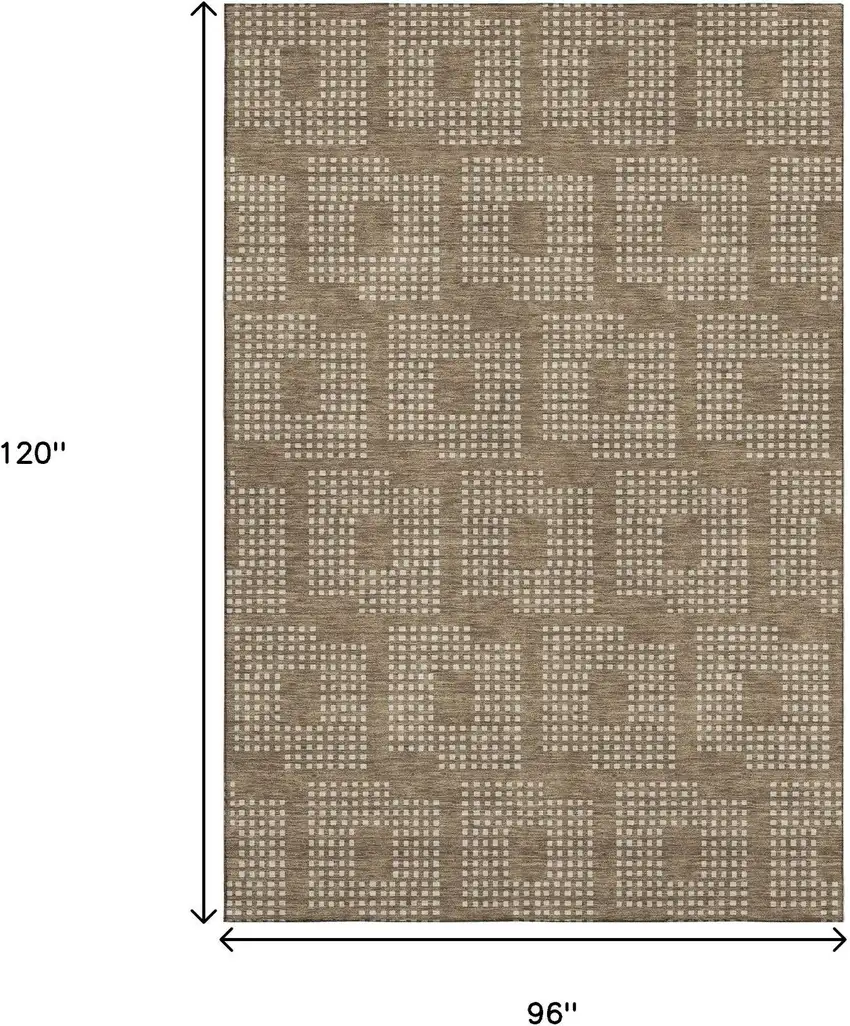 Brown And Ivory Geometric Washable Area Rug With UV Protection Photo 9