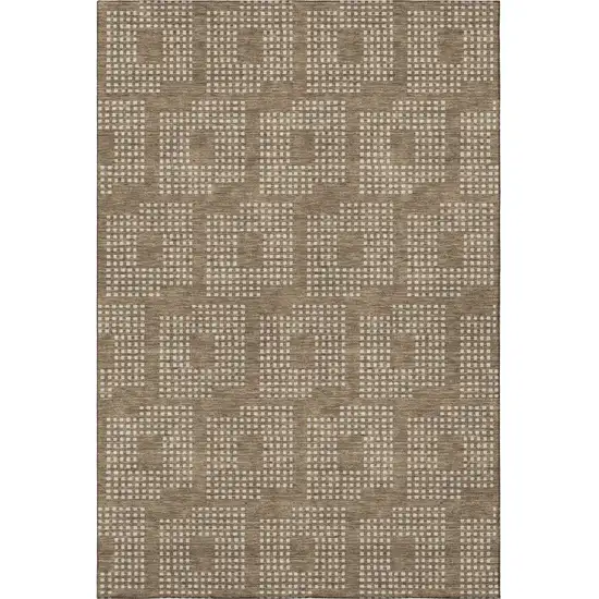 Brown And Ivory Geometric Washable Area Rug With UV Protection Photo 4