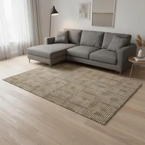 Photo of Brown And Ivory Geometric Washable Area Rug With UV Protection