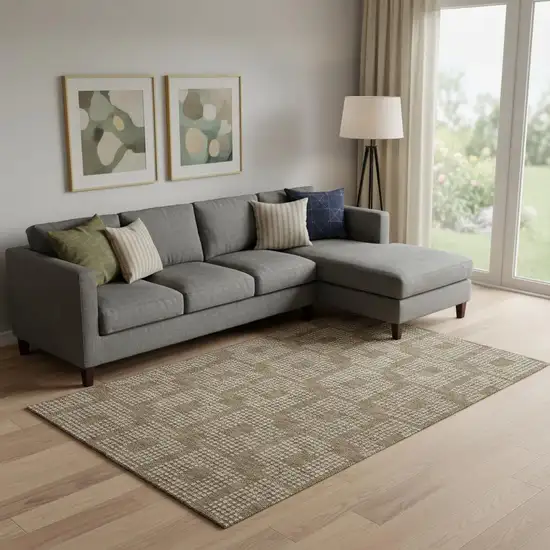 Brown And Ivory Geometric Washable Area Rug With UV Protection Photo 1