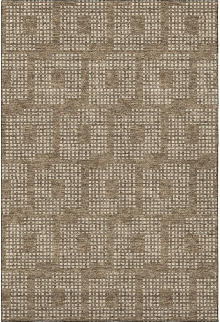 Brown And Ivory Geometric Washable Area Rug With UV Protection Photo 4