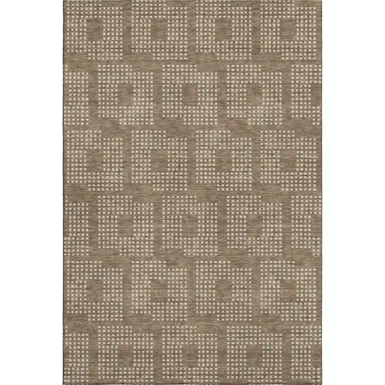 Brown And Ivory Geometric Washable Area Rug With UV Protection Photo 1