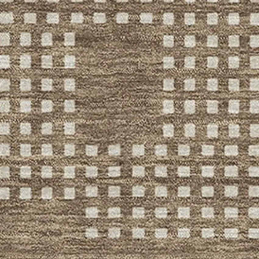 Brown And Ivory Geometric Washable Area Rug With UV Protection Photo 3