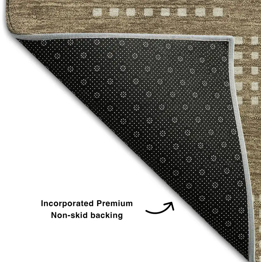 Brown And Ivory Geometric Washable Area Rug With UV Protection Photo 7