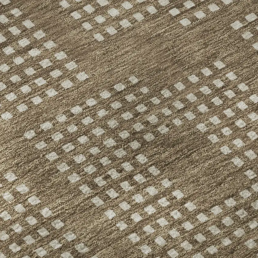 Brown And Ivory Geometric Washable Area Rug With UV Protection Photo 9