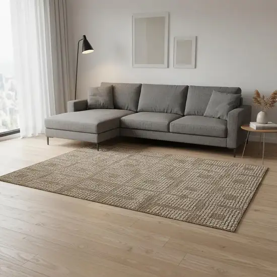 Brown And Ivory Geometric Washable Area Rug With UV Protection Photo 2
