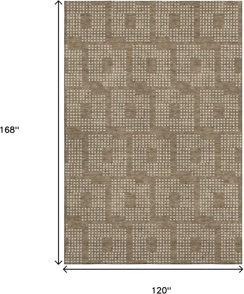 Brown And Ivory Geometric Washable Area Rug With UV Protection Photo 9