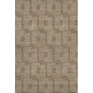 Photo of Brown And Ivory Geometric Washable Area Rug With UV Protection