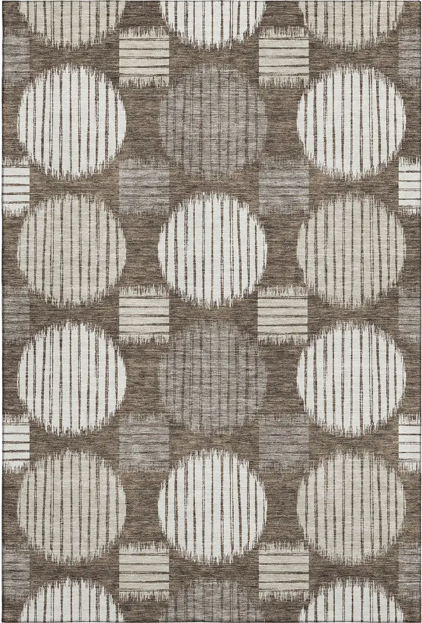 Brown And Ivory Geometric Washable Area Rug With UV Protection Photo 1