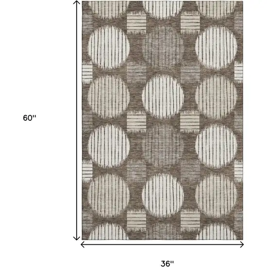 Brown And Ivory Geometric Washable Area Rug With UV Protection Photo 3