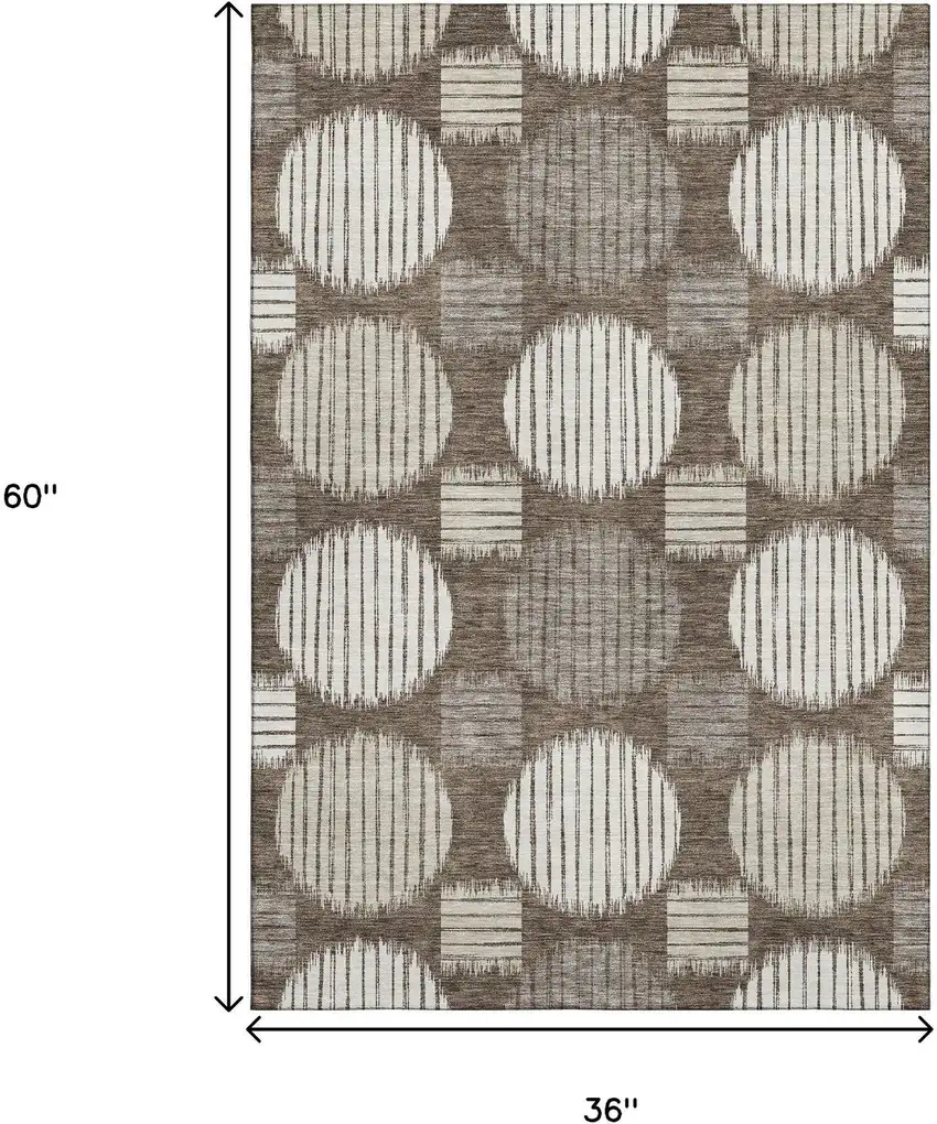 Brown And Ivory Geometric Washable Area Rug With UV Protection Photo 3