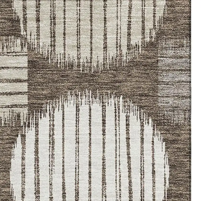Brown And Ivory Geometric Washable Area Rug With UV Protection Photo 3