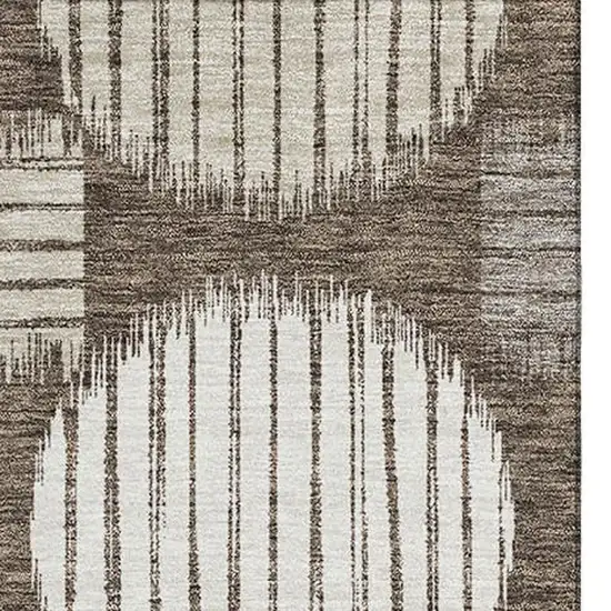 Brown And Ivory Geometric Washable Area Rug With UV Protection Photo 4