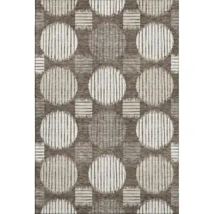 Photo of Brown And Ivory Geometric Washable Area Rug With UV Protection