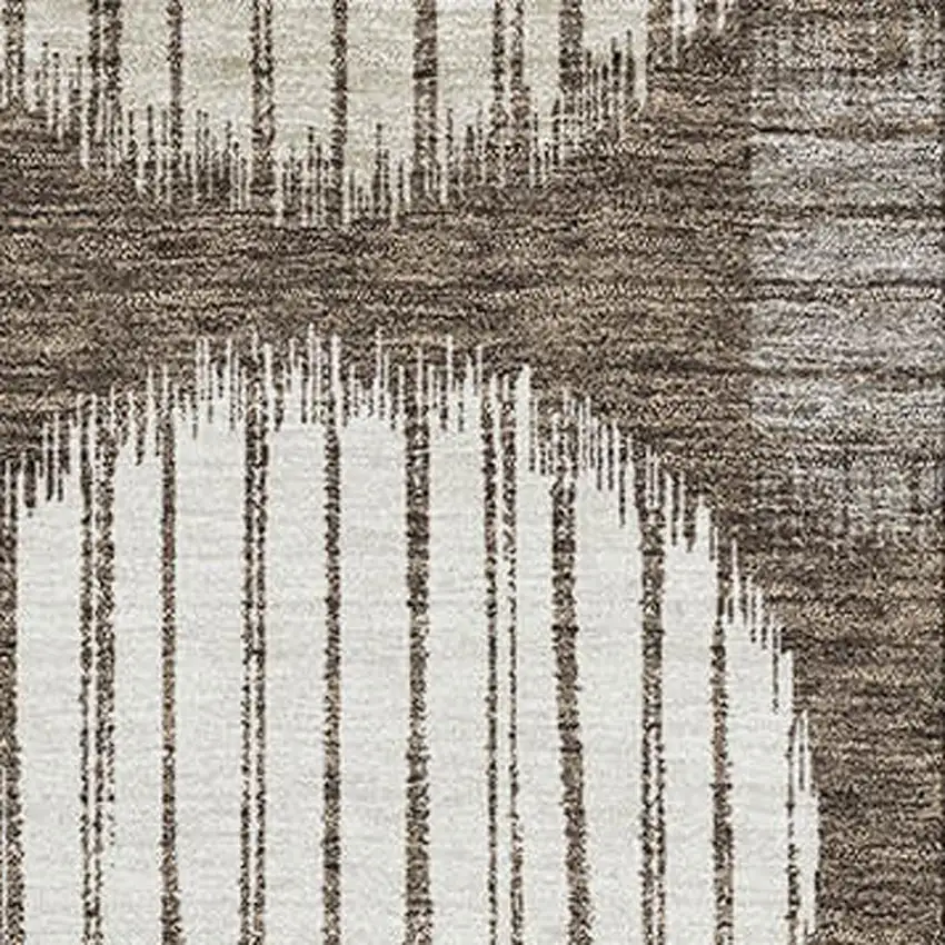 Brown And Ivory Geometric Washable Area Rug With UV Protection Photo 3