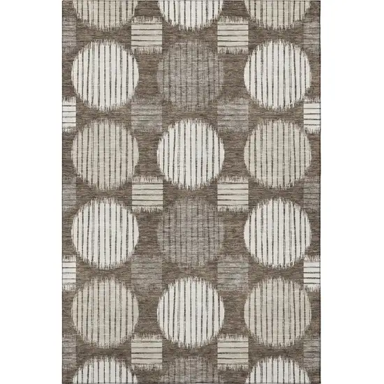 Brown And Ivory Geometric Washable Area Rug With UV Protection Photo 4