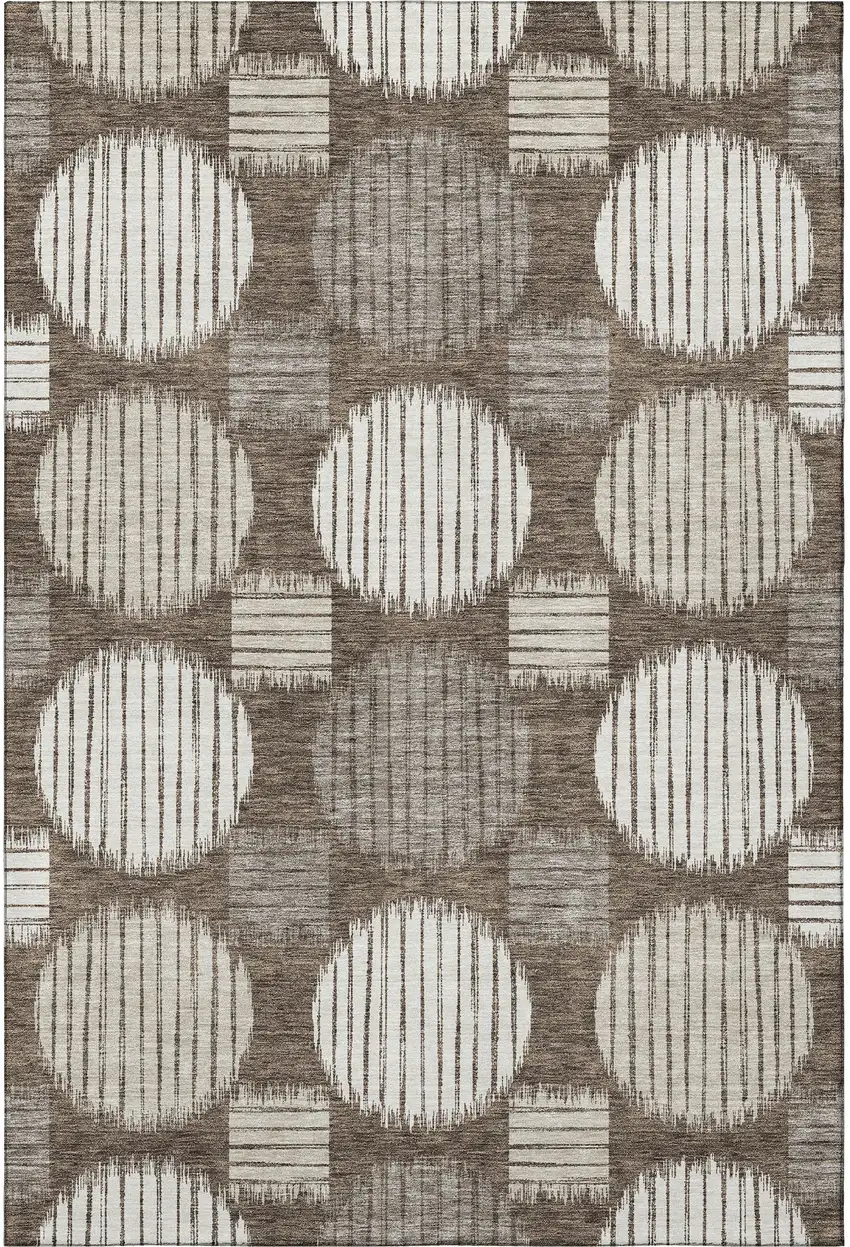 Brown And Ivory Geometric Washable Area Rug With UV Protection Photo 4