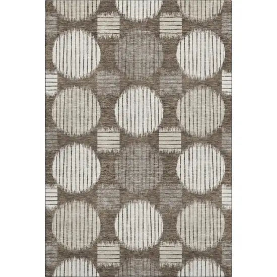 Brown And Ivory Geometric Washable Area Rug With UV Protection Photo 1
