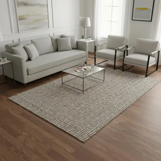 Brown And Ivory Geometric Washable Area Rug With UV Protection Photo 2